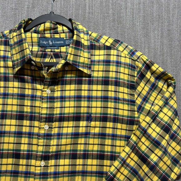 Ralph Lauren Other - Ralph Lauren Mens Custom Fit Plaid Flannel Shirt Yellow Green Blue Large L/G